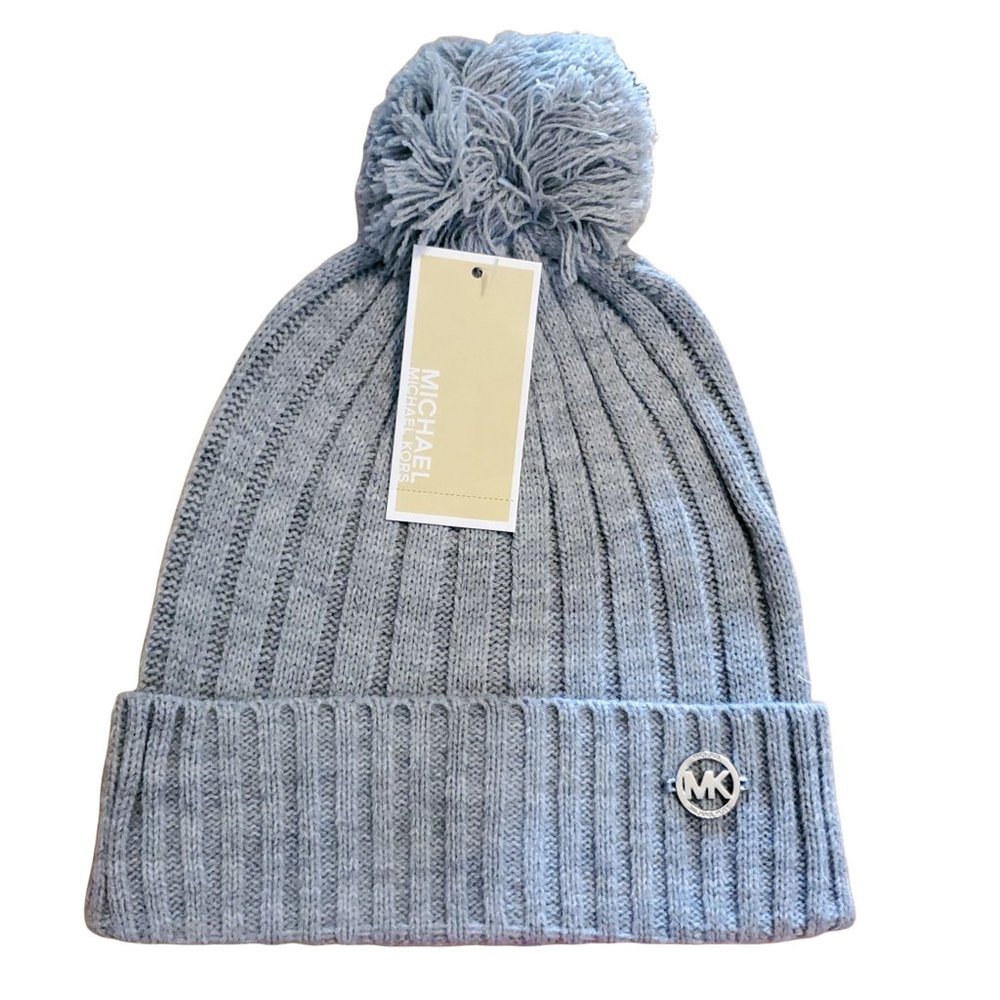 Michael Kors: NWT Light Gray Cable Knit Beanie Pom Gray Silver - One Size